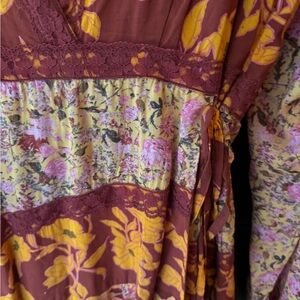 Free People Tulsa dress Red and Orange pink V-Neck Sundress boho